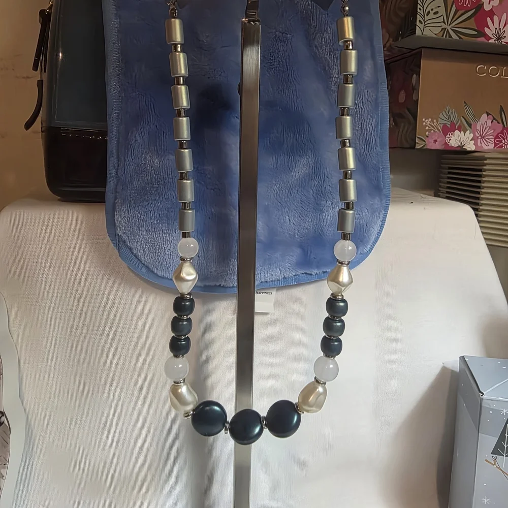 Beaded Blue and Silver Necklace